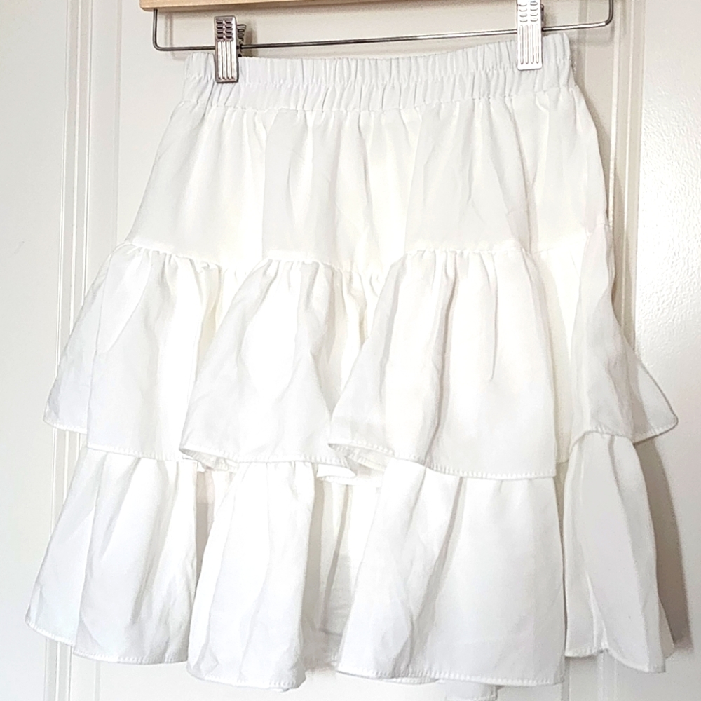 White Ruffle Mini Skirt